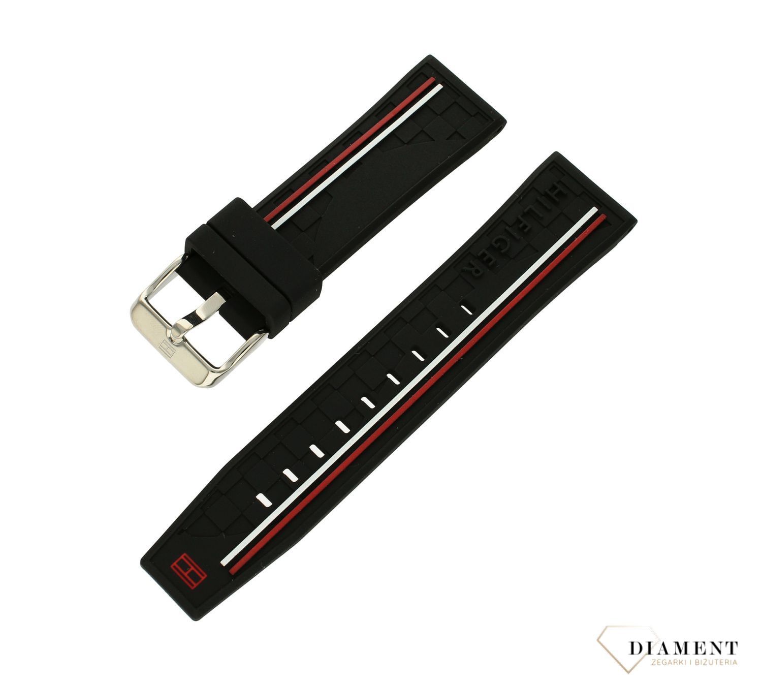 Pasek do zegarka Tommy Hilfiger 679302202 pasek 679302202-PAS. Pasek do zegarka Tommy Hilfiger czarny, silikonowy. Pasek ozdobiony dodatkowo charakterystycznym logo marki. Wysokiej jakości tworzywo sztuczne.jpg